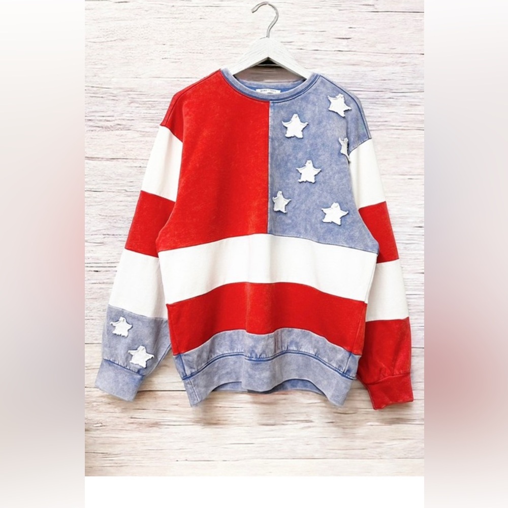 Mineral wash American flag pullover